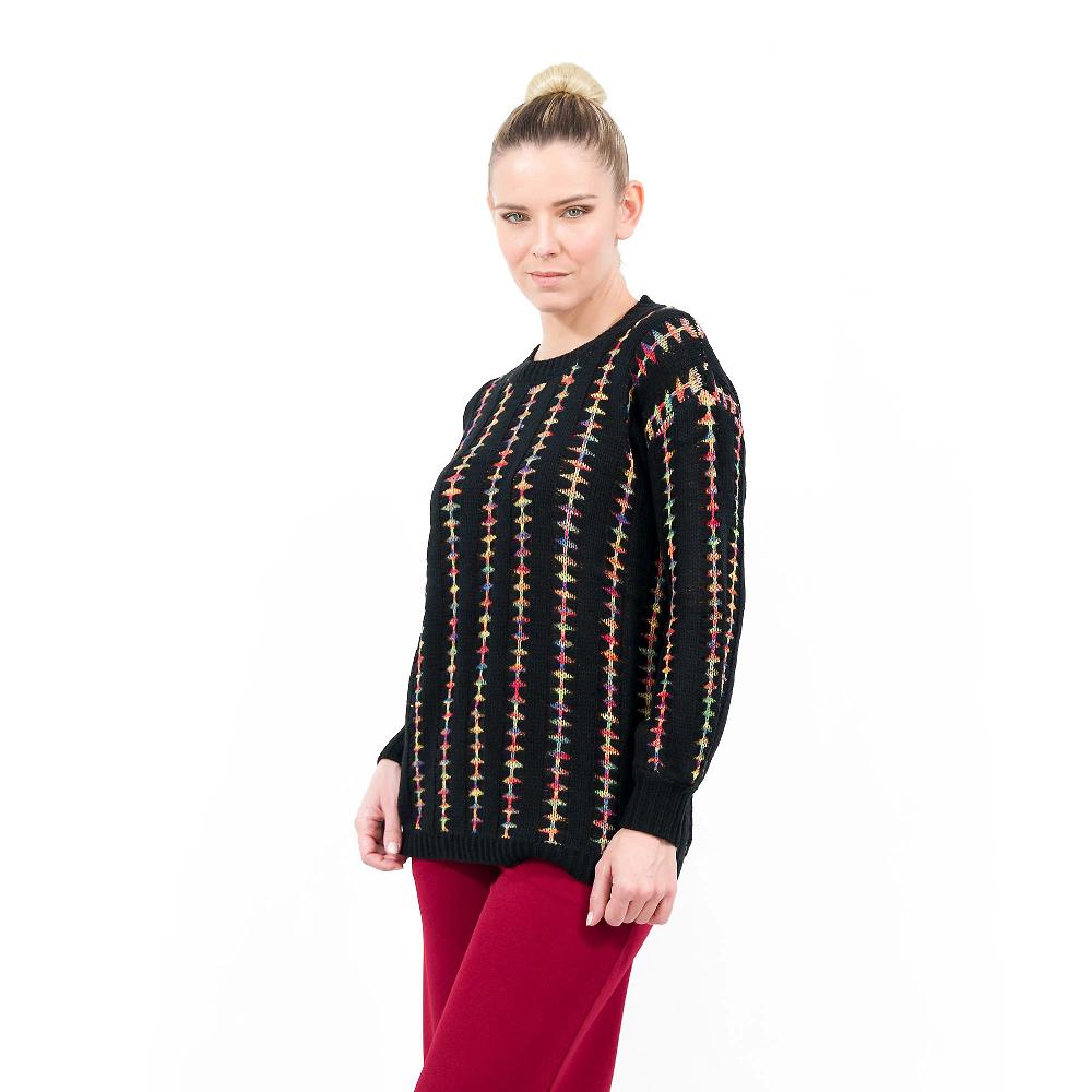 QVC Nina Leonard Maglione girocollo fantasia manica lunga scesa