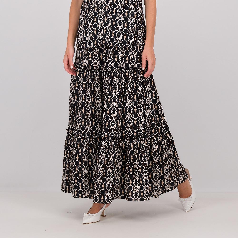 QVC Nina Leonard Maxi gonna fantasia a balze arricciate con elastico in vita