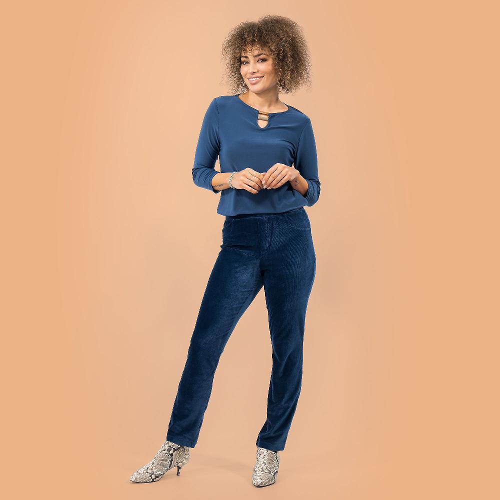 QVC Nina Leonard Pantaloni a sigaretta in velluto stretch reg o pet
