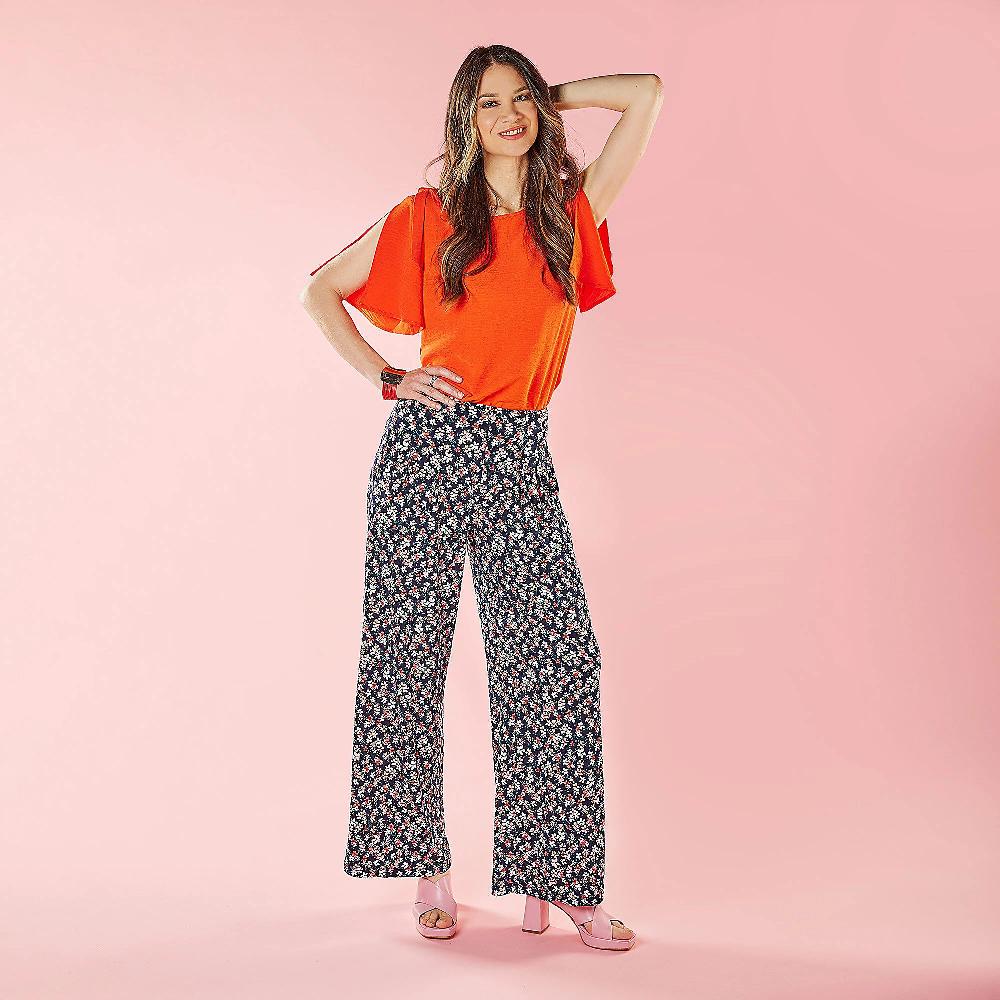 QVC Nina Leonard Pantaloni Ampi In Jersey Fantasia Anche Petite