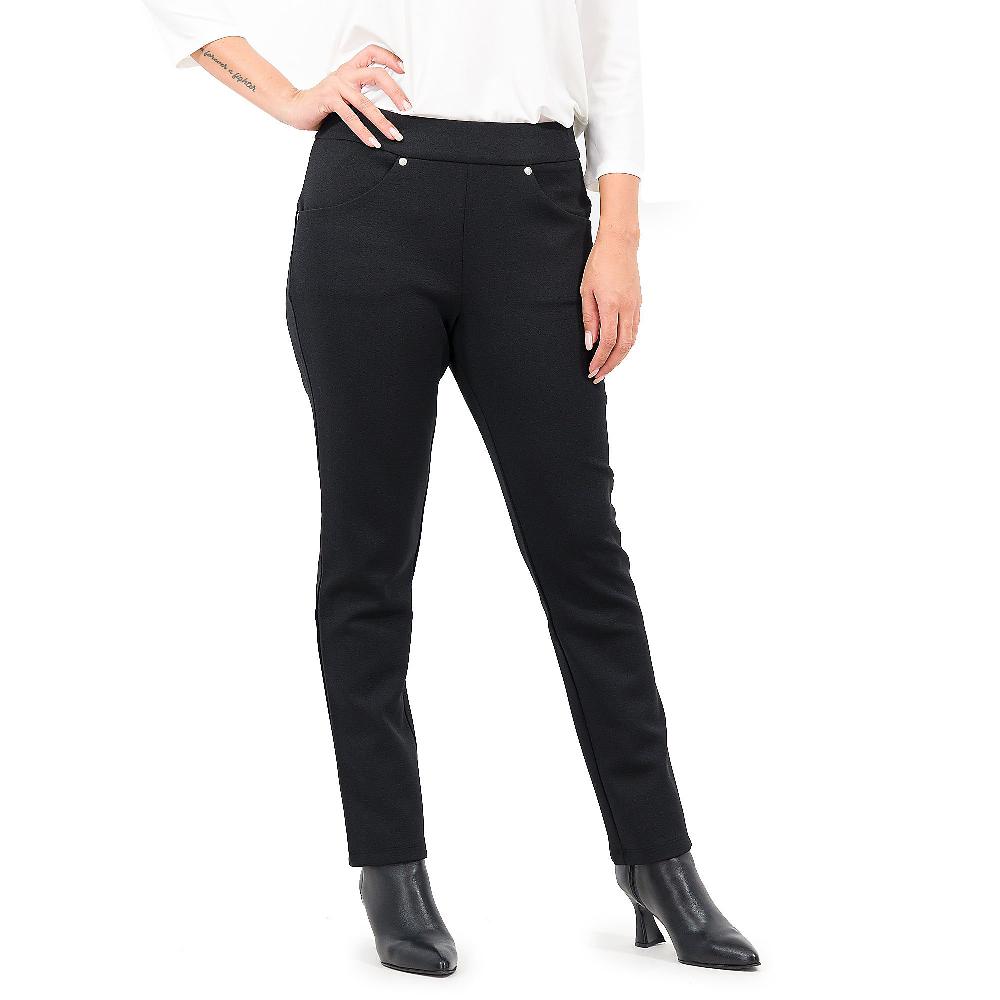QVC Nina Leonard Pantaloni in crépe stretch goffrato tasche con borchie