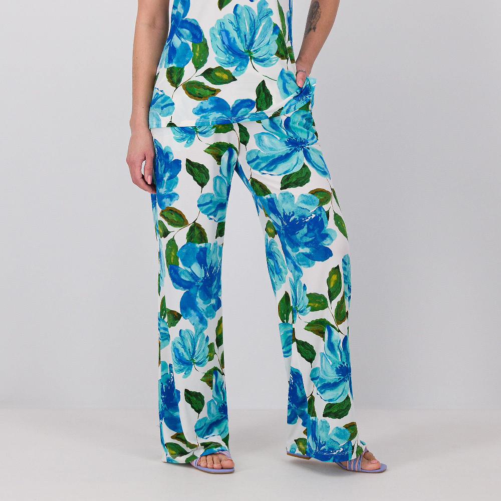 QVC Nina Leonard Pantaloni palazzo in jersey fantasia con elastico in vita