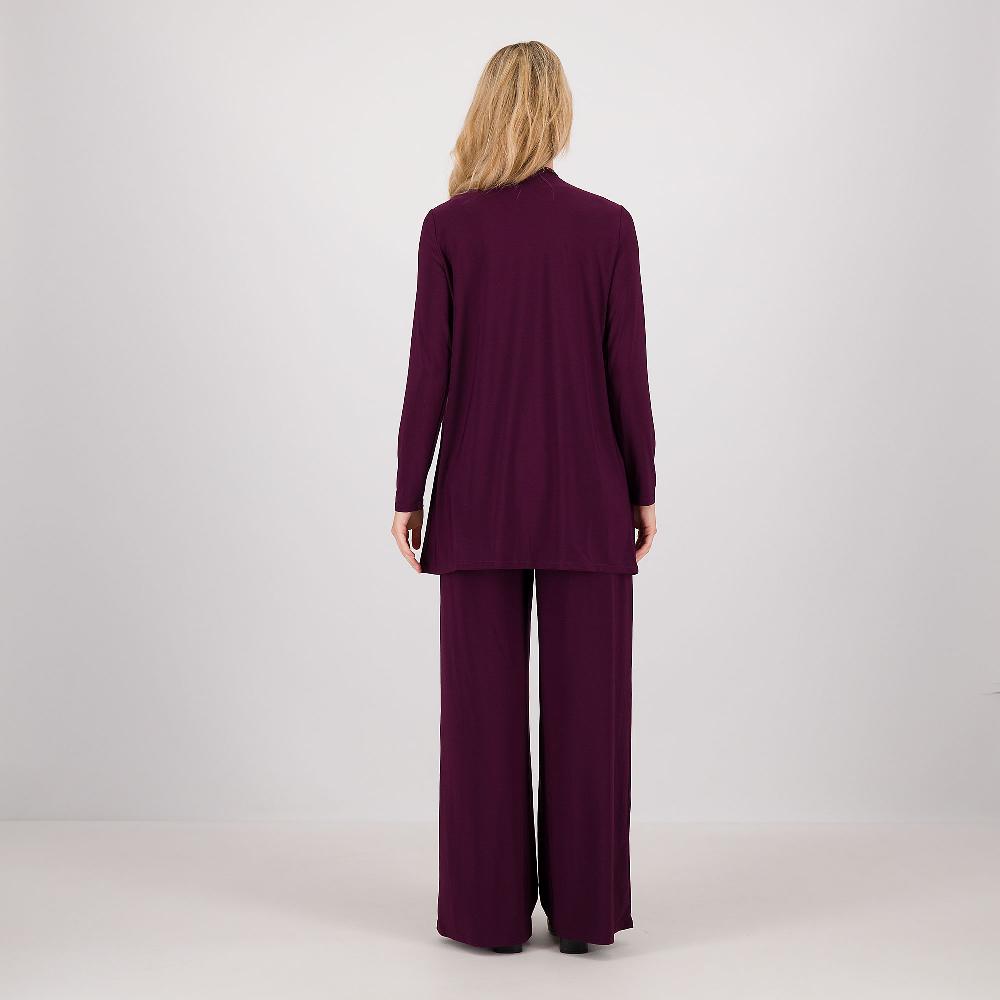 QVC Nina Leonard Set Di 3 Pezzi: Cardigan Bordo Pizzo Canotta In Pizzo Pantaloni Gamba Ampia