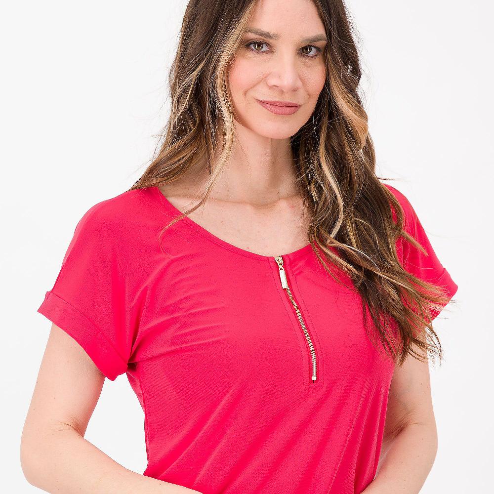 QVC Nina Leonard T-shirt Con Manica Corta E Scollo Con Zip