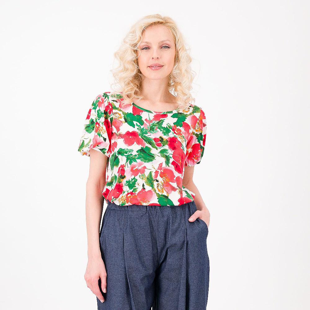 QVC Nina Leonard T-shirt in jersey fantasia a fiori con manica corta