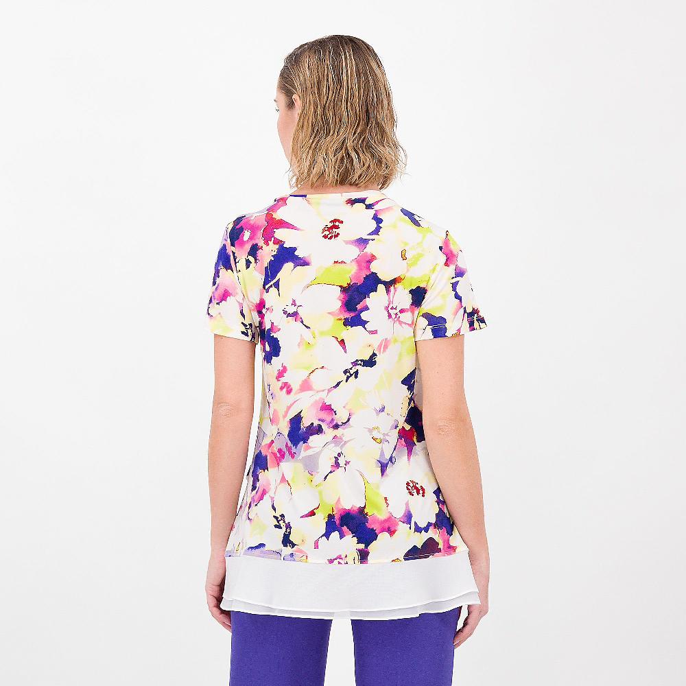 QVC Nina Leonard T-shirt In Jersey Fantasia Con Fondo In Chiffon