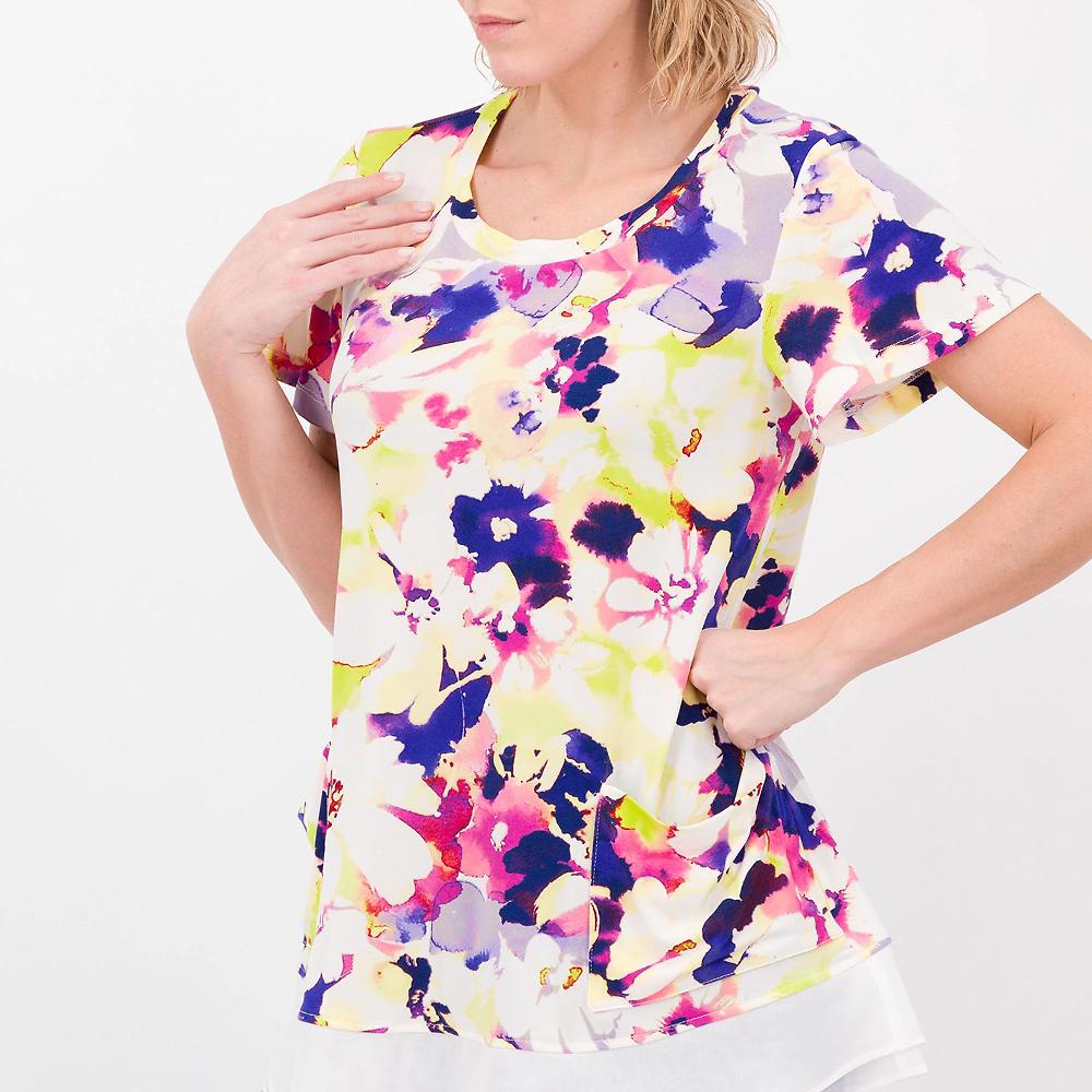 QVC Nina Leonard T-shirt In Jersey Fantasia Con Fondo In Chiffon