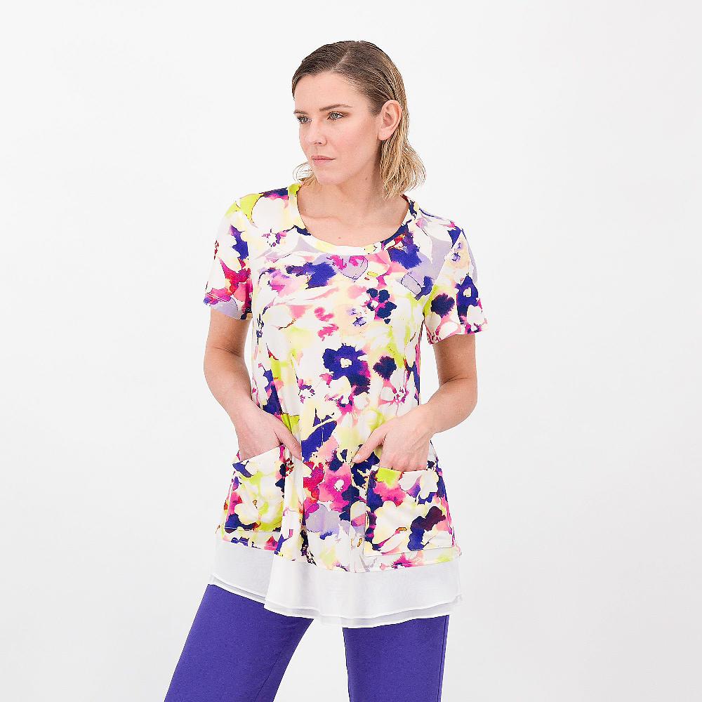 QVC Nina Leonard T-shirt in jersey fantasia con fondo in chiffon
