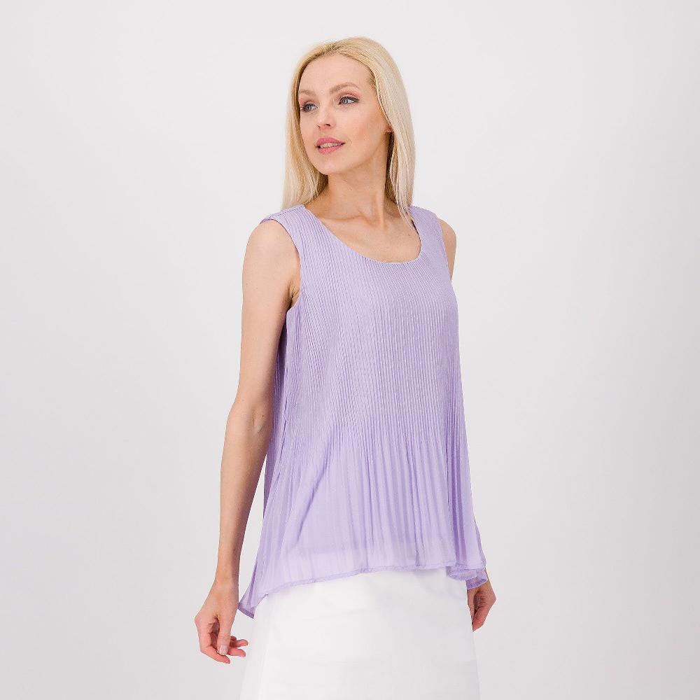 QVC Nina Leonard Top smanicato in chiffon plissé degradé