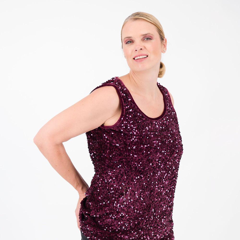 QVC Nina Leonard Top Smanicato In Ciniglia Con Paillettes