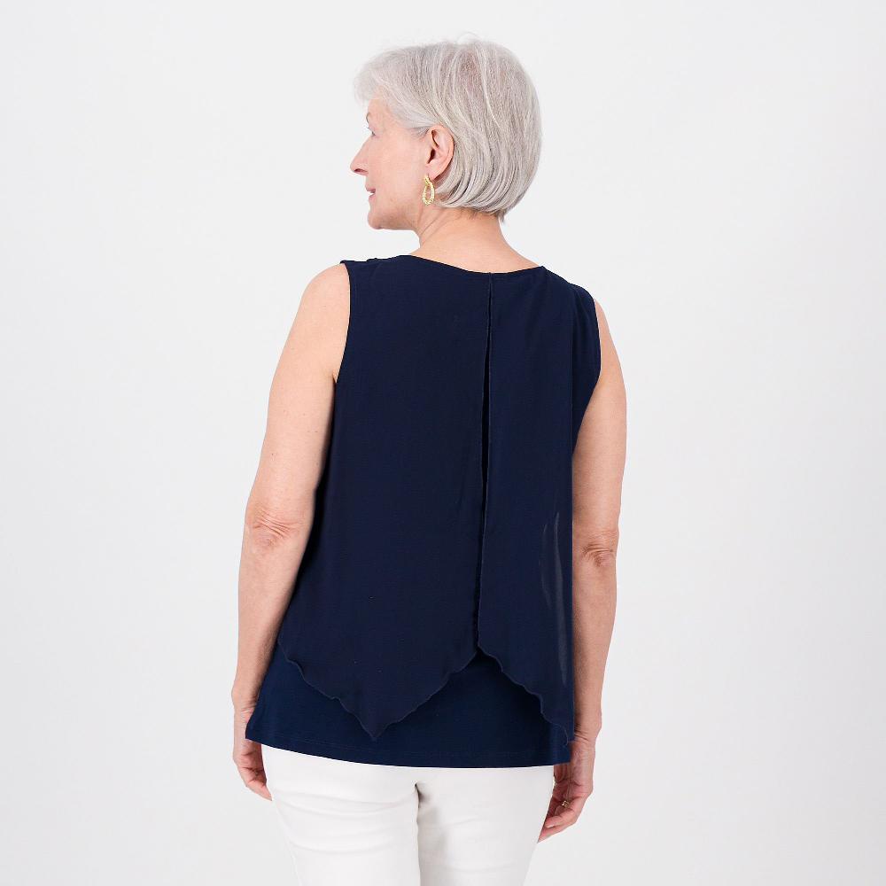 QVC Nina Leonard Top Smanicato In Jersey E Chiffon Con Scollo A V