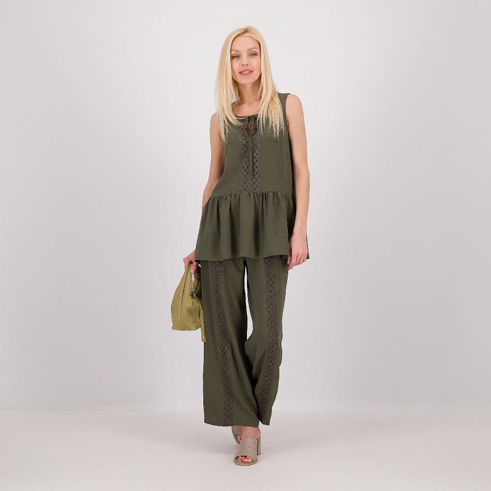 QVC Nina Leonard Top Smanicato In Tessuto Mosso Con Inserto In Sangallo