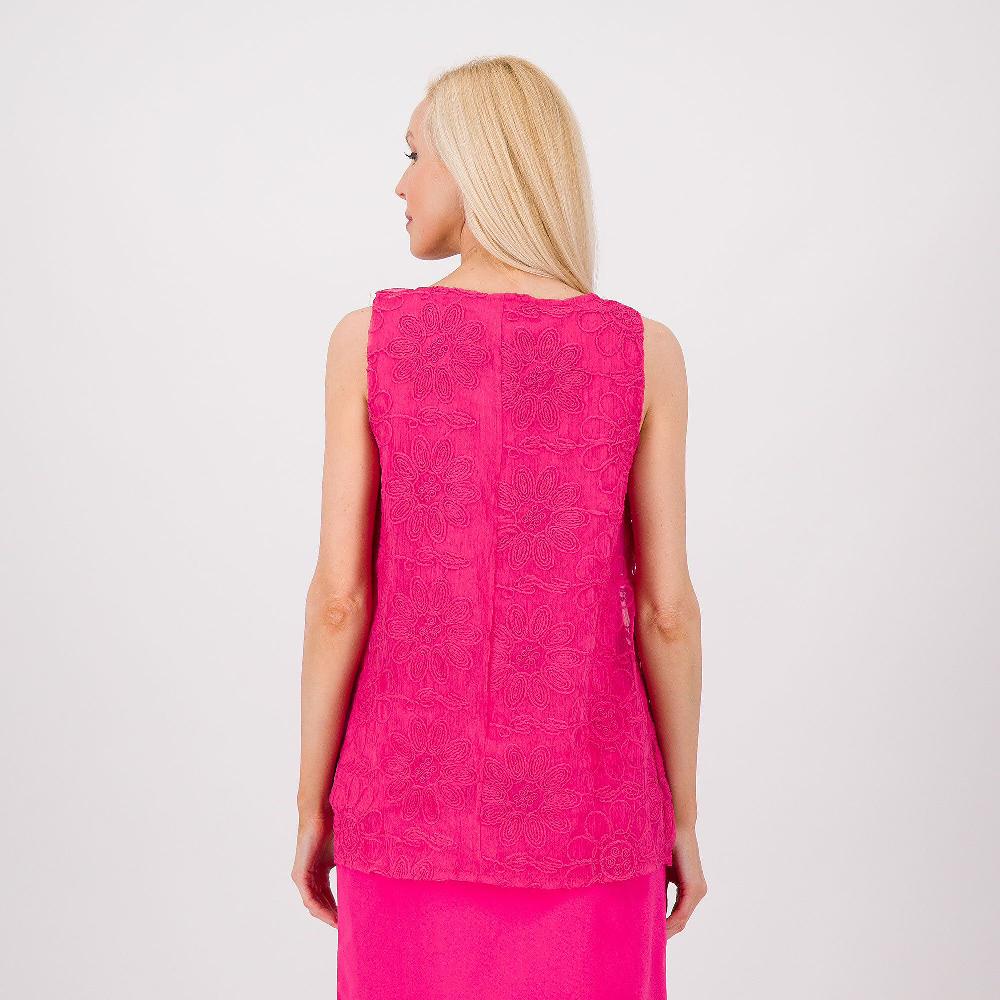 QVC Nina Leonard Top Smanicato In Voilé Crêpe Con Ricamo Floreale