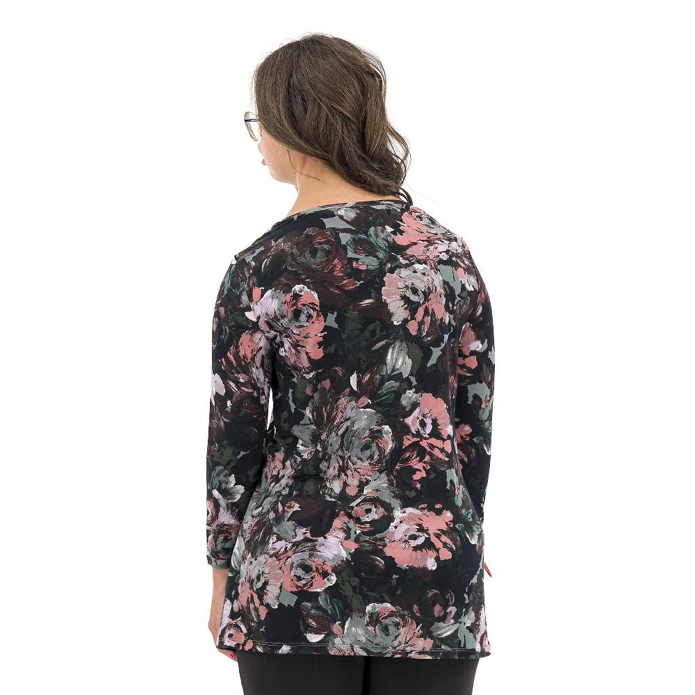 QVC Nina Leonard Tunica Fantasia Scollo Tondo Ampio Linea Sciancrata Manica A 3/4