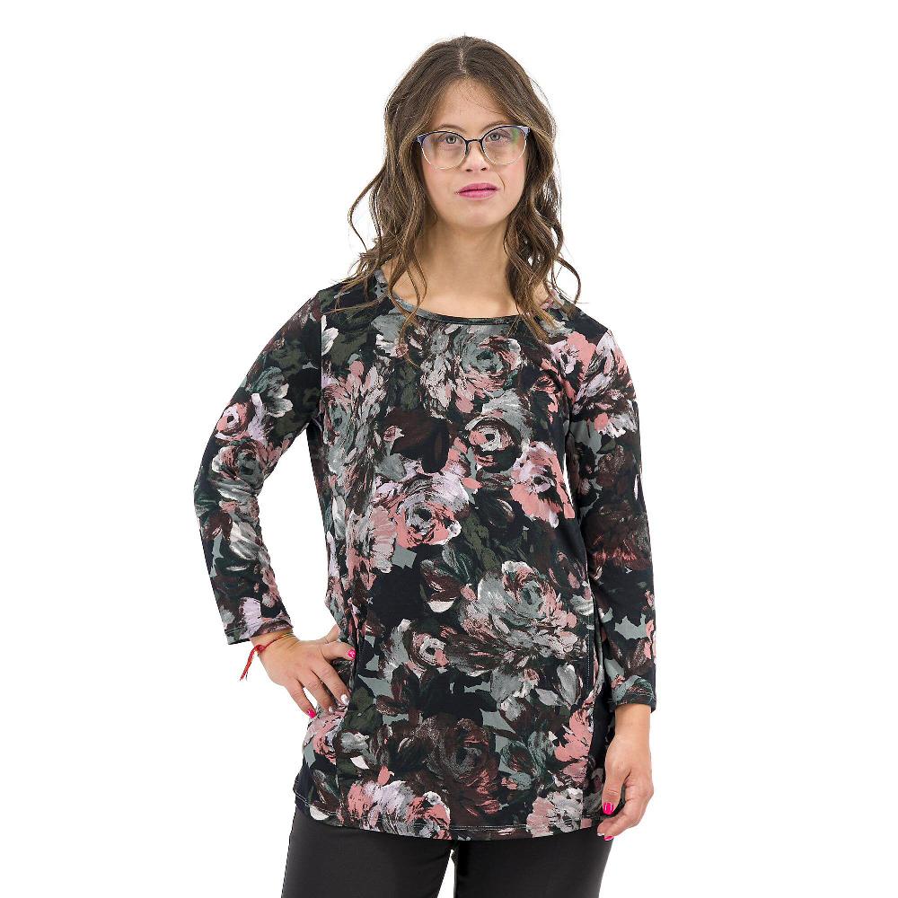 QVC Nina Leonard Tunica fantasia Scollo tondo ampio Linea sciancrata Manica a 3/4