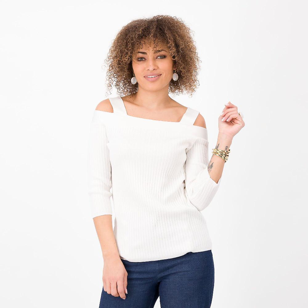 QVC Nina Leonard Tunica in maglia a coste con viscosa Apertura sulle spalle Manica a 3/4