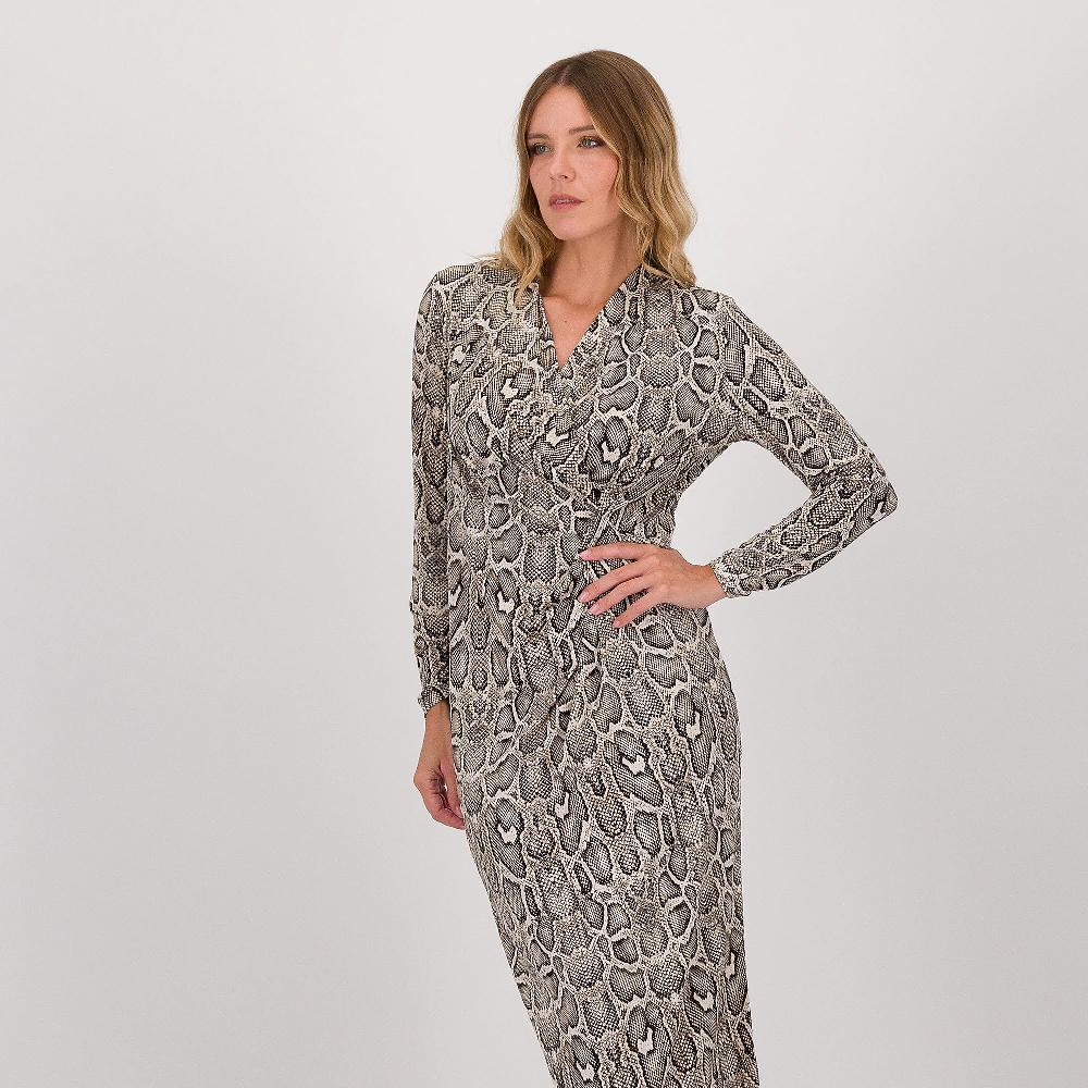 QVC Officina Della Moda Abito Fantasia Con Manica Lunga E Drappeggio