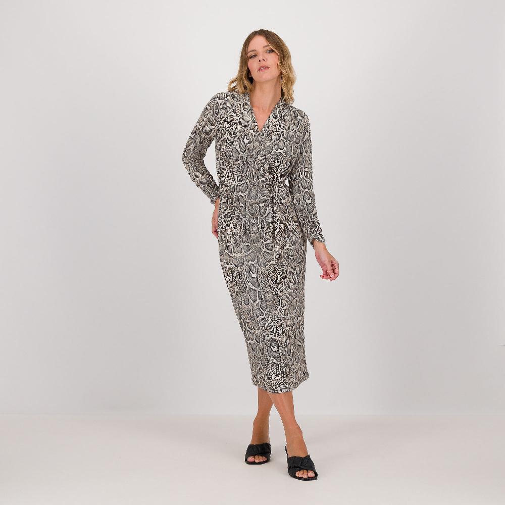 QVC Officina della Moda Abito fantasia con manica lunga e drappeggio