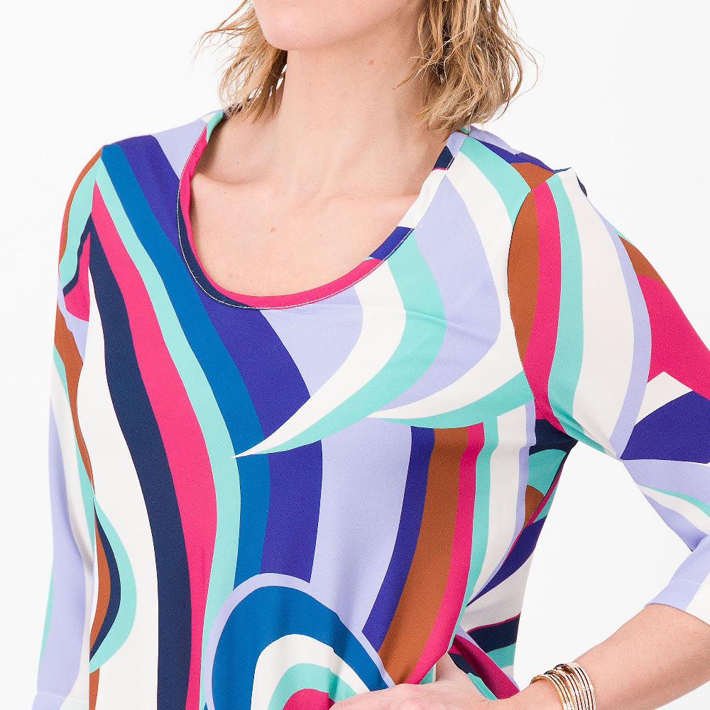 QVC Officina Della Moda Abito Fantasia In Crêpe De Chine Manica Lunga Made In Italy