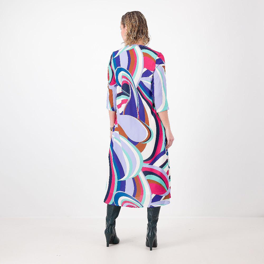 QVC Officina Della Moda Abito Fantasia In Crêpe De Chine Manica Lunga Made In Italy