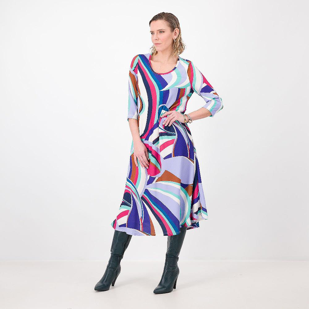 QVC Officina della Moda Abito fantasia in crêpe de chine Manica lunga Made in Italy