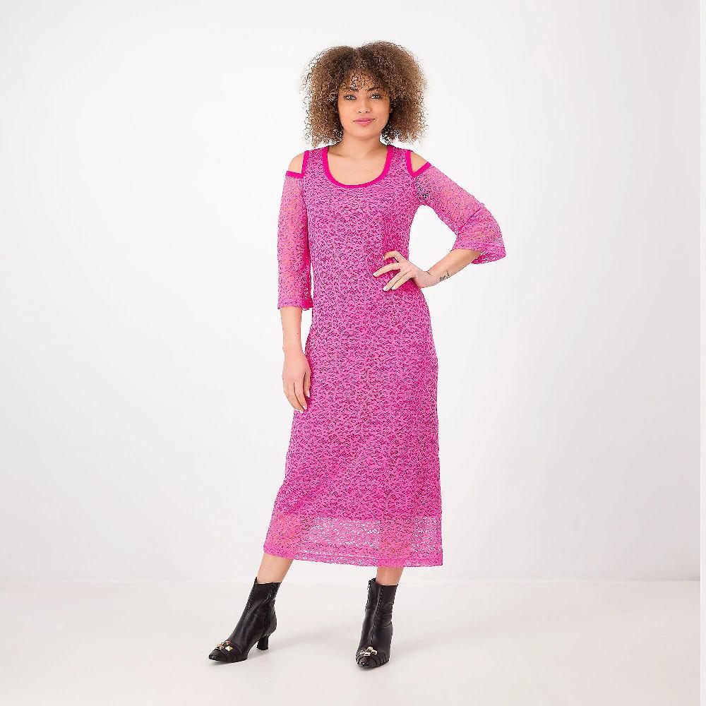 QVC Officina della Moda Abito lungo in pizzo con spalle nude
