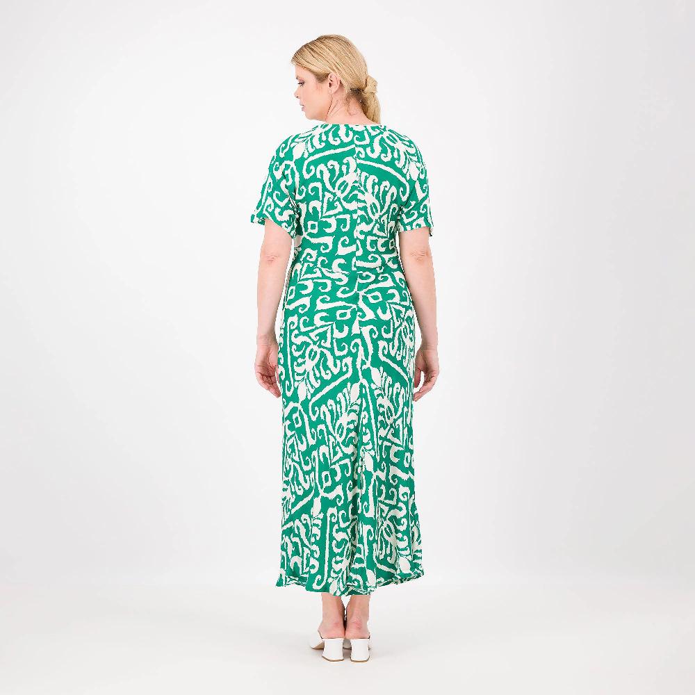 QVC Officina Della Moda Abito Lungo In Raso Di Viscosa Fantasia Manica Kimono