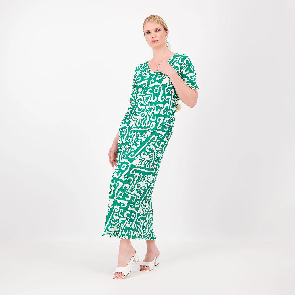 QVC Officina Della Moda Abito Lungo In Raso Di Viscosa Fantasia Manica Kimono