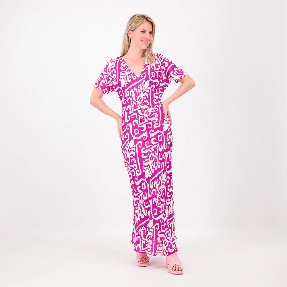 QVC Officina della Moda Abito lungo in raso di viscosa fantasia manica kimono