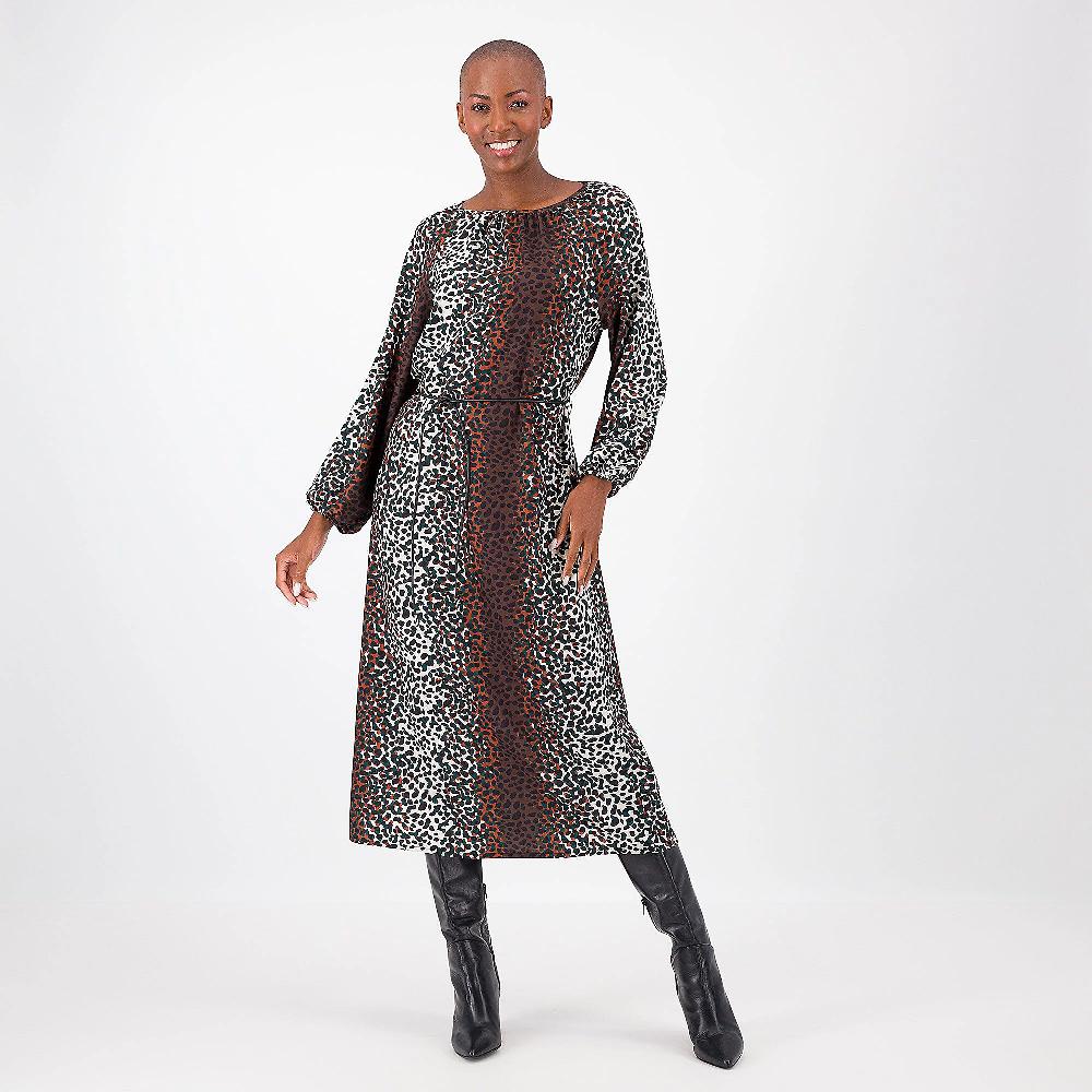 QVC Officina della Moda Abito lungo in twill fantasia con cintura
