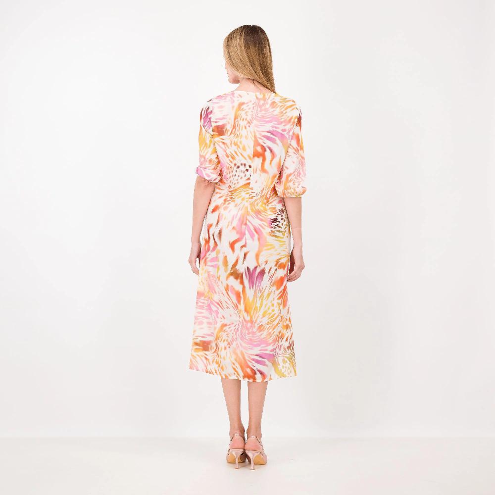 QVC Officina Della Moda Abito Lungo Scollo V In Raso Fantasia Linea Sciancrata Made In Italy