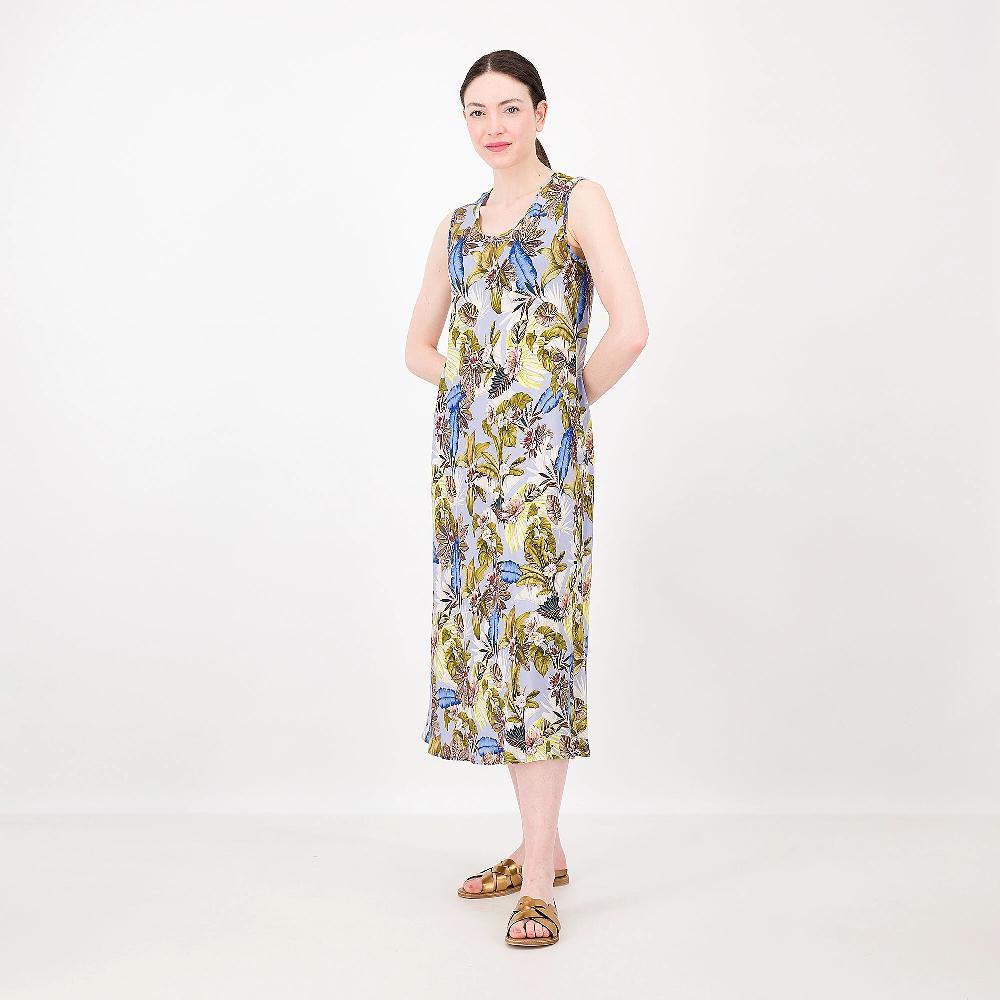 QVC Officina della Moda Abito lungo smanicato 100% viscosa fantasia Tagliato in sbieco Made in Italy