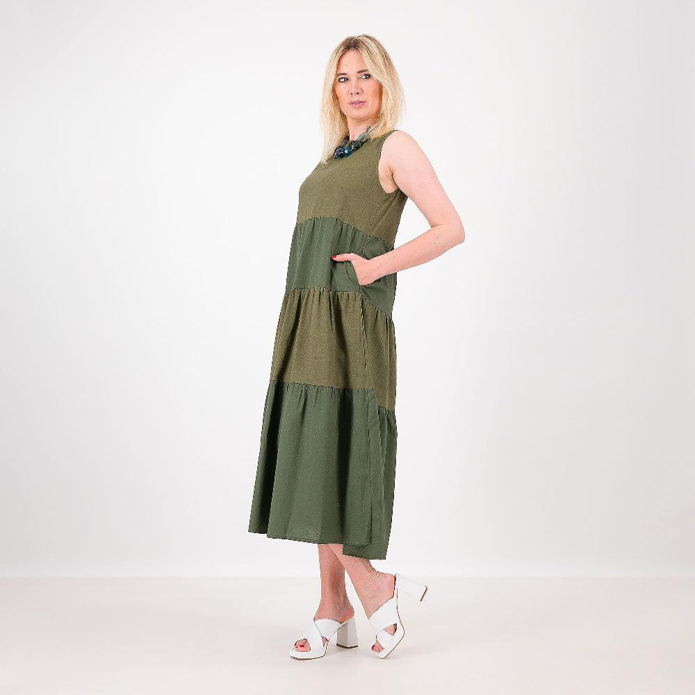 QVC Officina della Moda Abito lungo smanicato a balze alternate