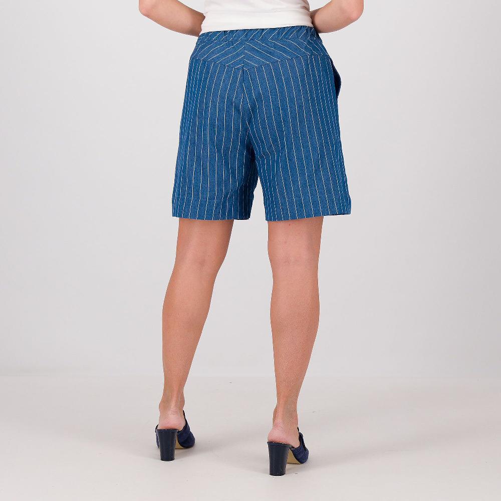 QVC Officina Della Moda Bermuda In Tessuto Chambray Gessato