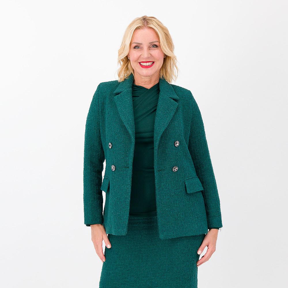 QVC Officina della Moda Blazer doppiopetto in tessuto tweed