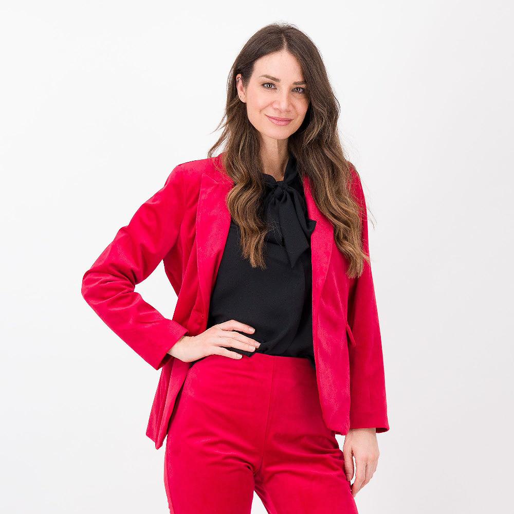 QVC Officina della Moda Blazer in velluto collo a lancia tasche con patta