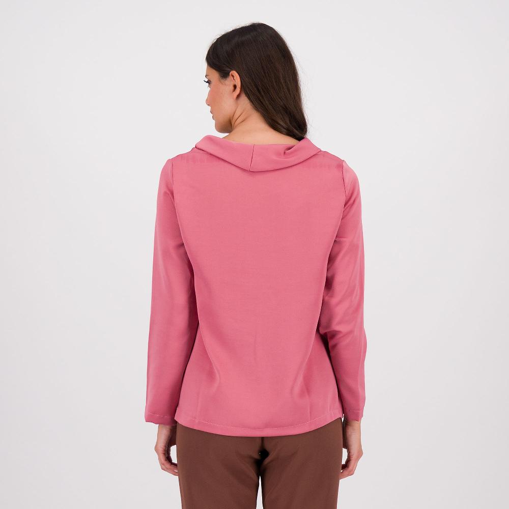 QVC Officina Della Moda Blusa In Raso Con Collo Ad Anello E Manica Lunga