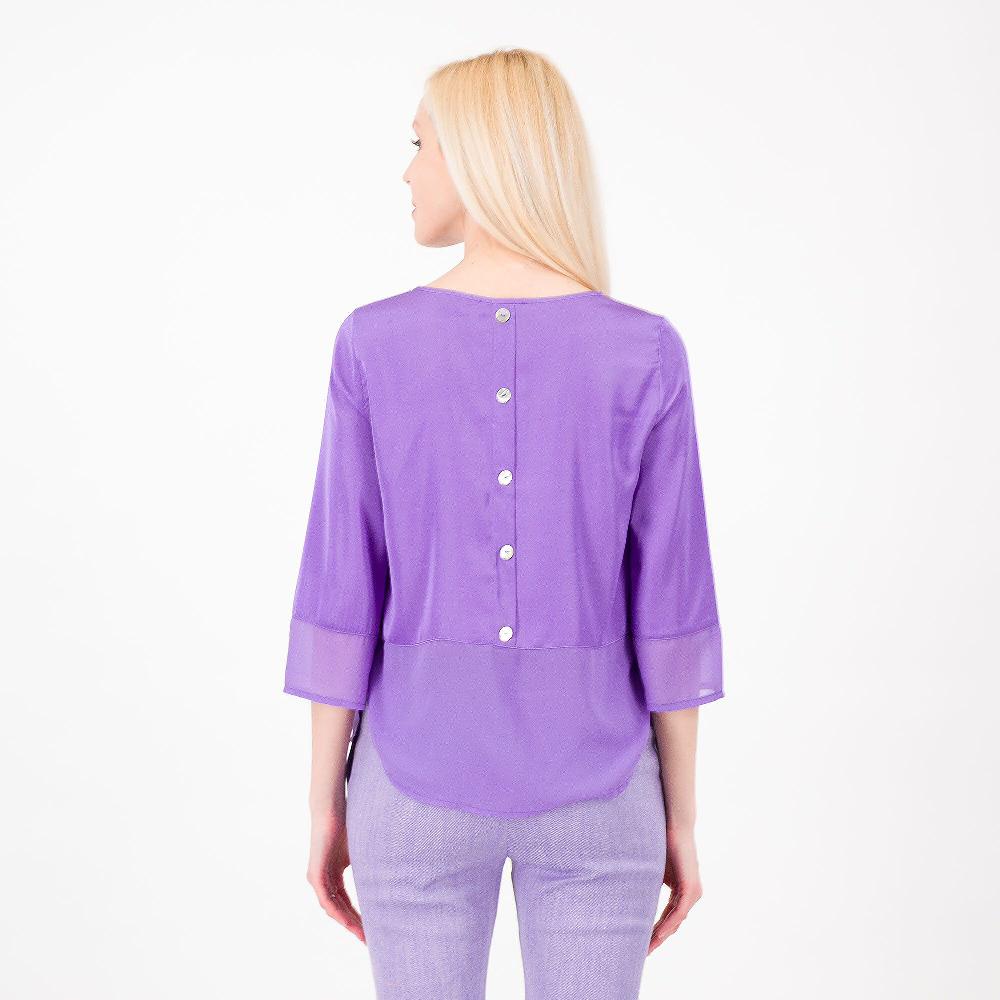 QVC Officina Della Moda Blusa In Raso Dettagli Georgette Bottoni Sul Dietro Made In Italy