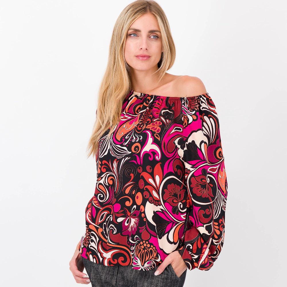 QVC Officina Della Moda Blusa In Raso Di Viscosa Fantasia
