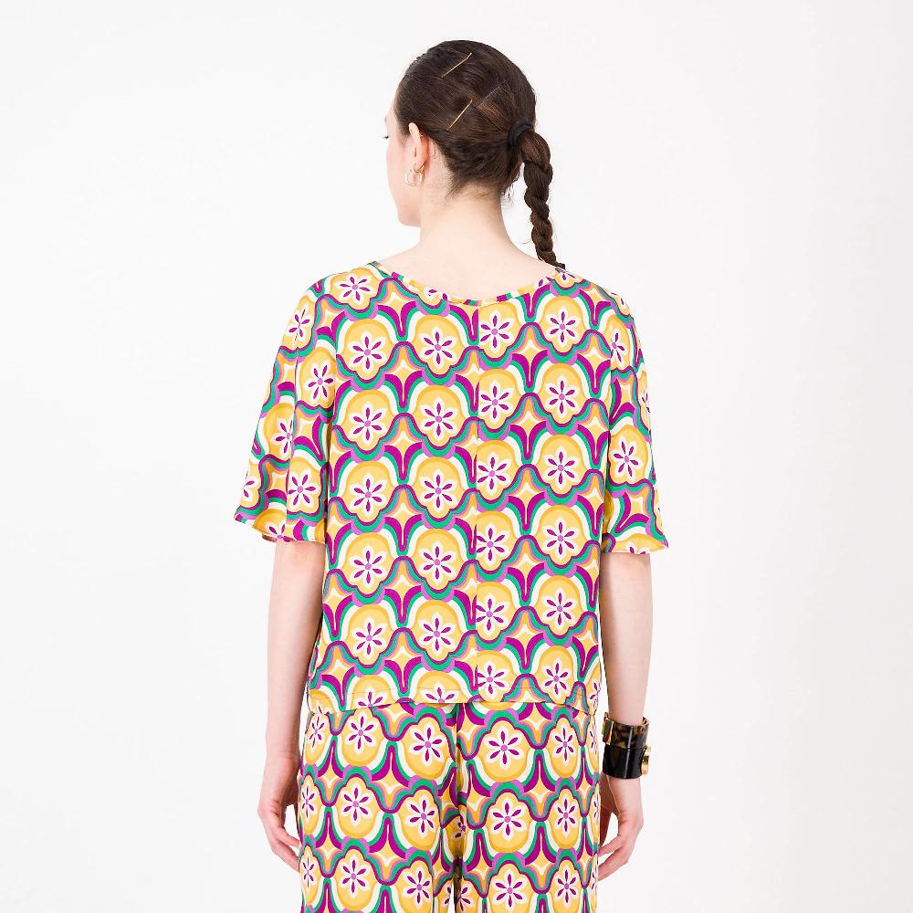 QVC Officina Della Moda Blusa In Raso Di Viscosa Fantasia