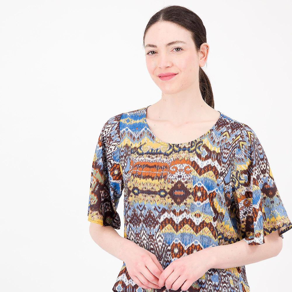 QVC Officina Della Moda Blusa In Viscosa Fantasia Maniche Kimono