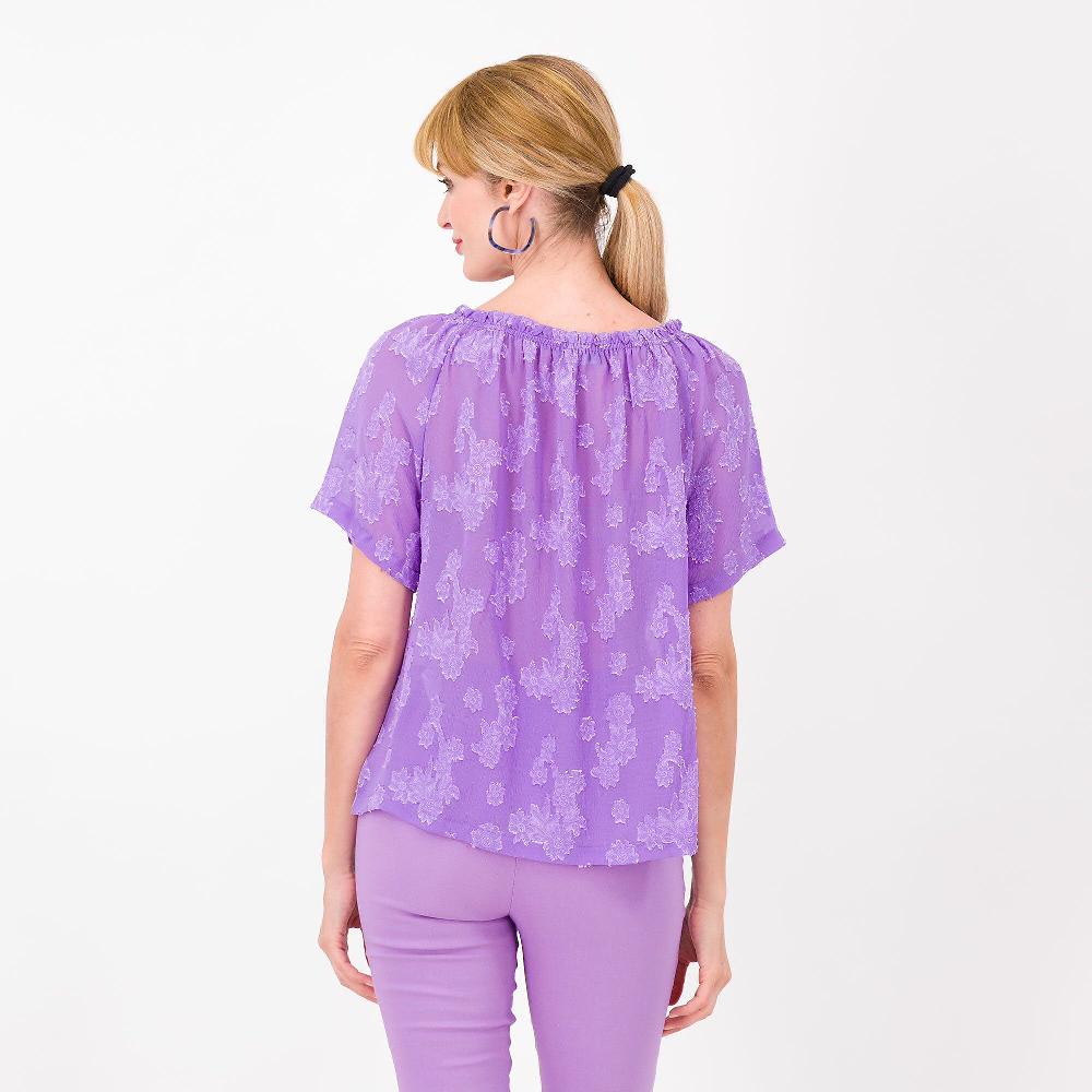 QVC Officina Della Moda Blusa In Voile Devoré A Manica Corta