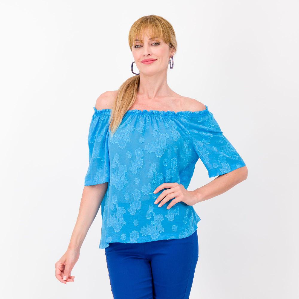 QVC Officina della Moda Blusa in voile devoré a manica corta