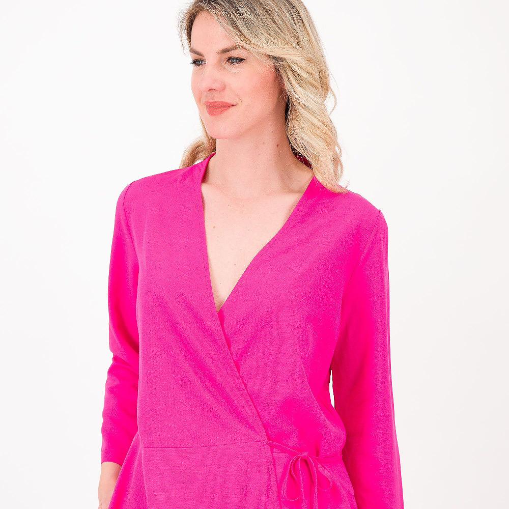 QVC Officina Della Moda Blusa Incrociata In Viscosa / Lino Manica 3/4 Made In Italy