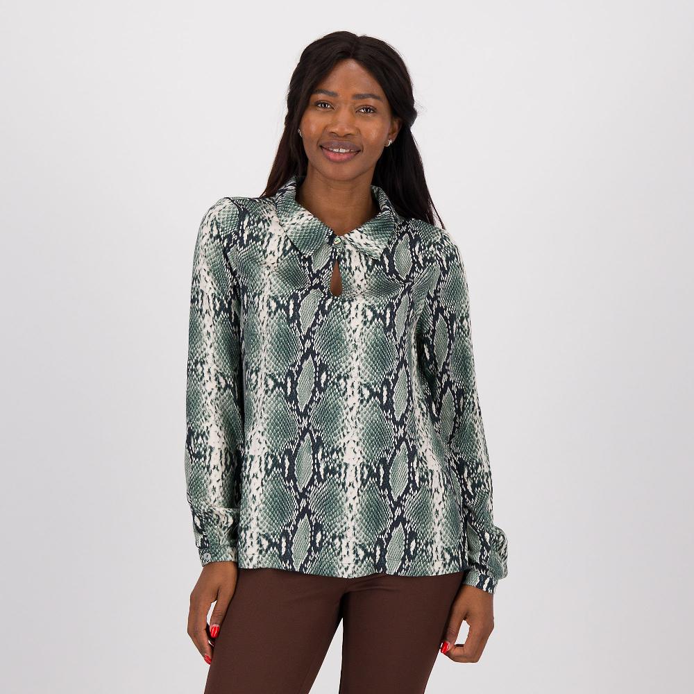 QVC Officina della Moda Blusa raso di viscosa con fantasia rettile