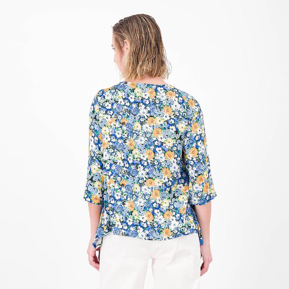 QVC Officina Della Moda Blusa Raso Fantasia In 100% Viscosa Motivo Punte Laterali Made In Italy