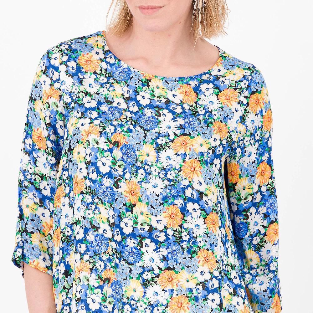 QVC Officina Della Moda Blusa Raso Fantasia In 100% Viscosa Motivo Punte Laterali Made In Italy