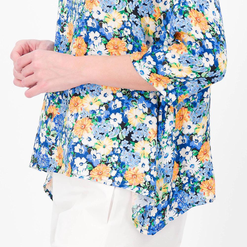 QVC Officina Della Moda Blusa Raso Fantasia In 100% Viscosa Motivo Punte Laterali Made In Italy