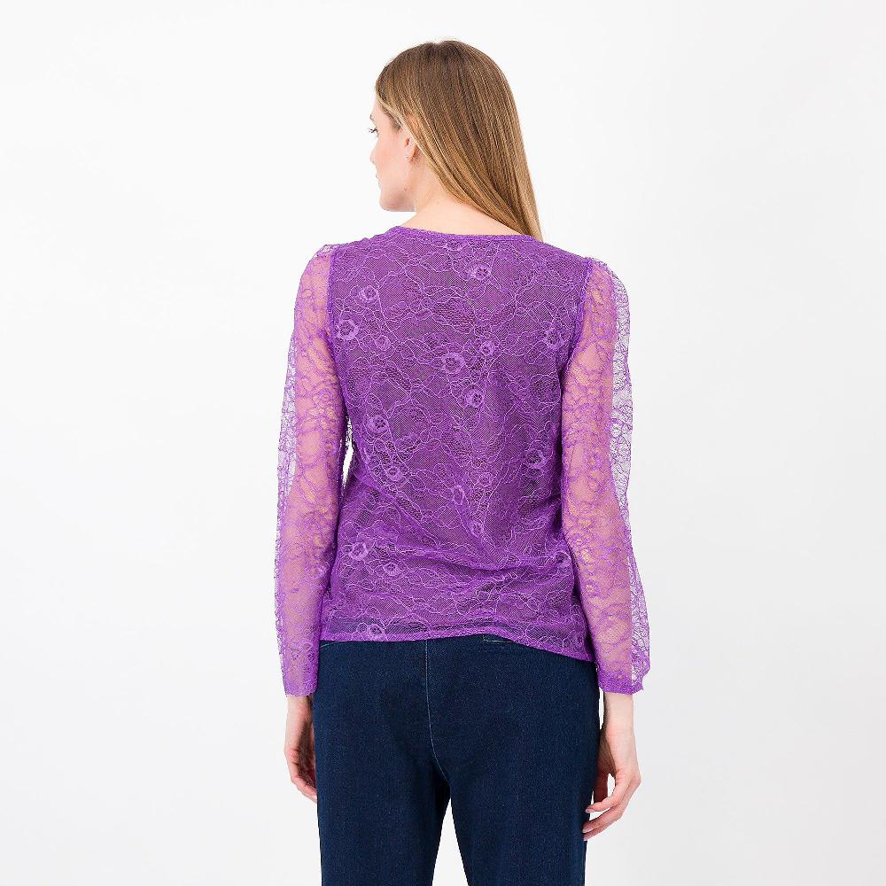QVC Officina Della Moda Blusa Scollo Tondo In Pizzo Foderato Manica Trasparente Made In Italy