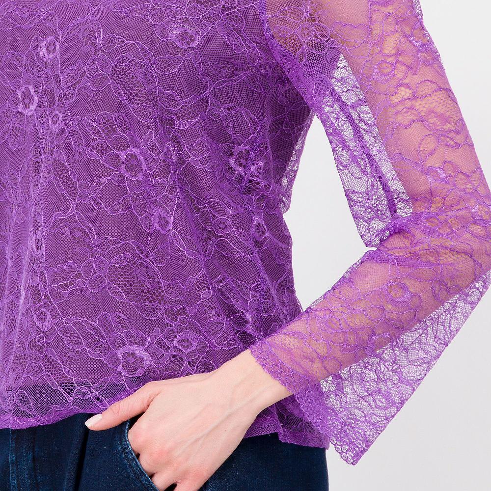 QVC Officina Della Moda Blusa Scollo Tondo In Pizzo Foderato Manica Trasparente Made In Italy
